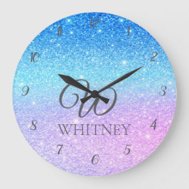 Chic Purple Ombre Blue Glitter Modern Große Wanduhr