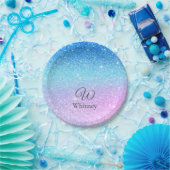 Chic Purple Ombre Blue Glitter Modern              Pappteller (Party)