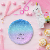 Chic Purple Ombre Blue Glitter Modern              Pappteller (Party)