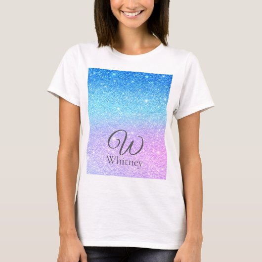 Chic Purple Ombre Blue Glitter Modern              T-Shirt (Vorderseite)