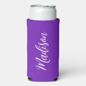 Chic Purple Personalized Name Handwritten Script Selters Dosenkühler (Seltzer Vorderseite)
