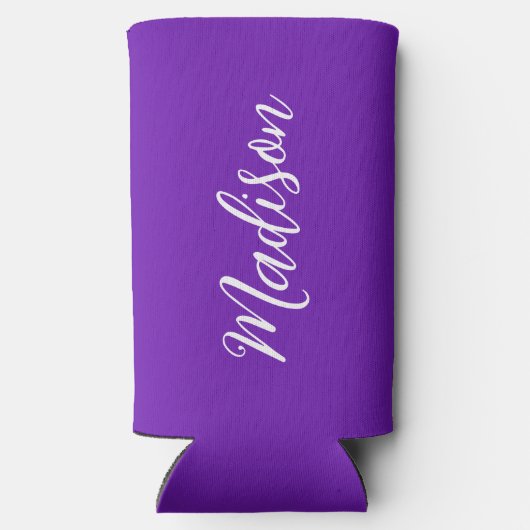 Chic Purple Personalized Name Handwritten Script Selters Dosenkühler (Rückseite)