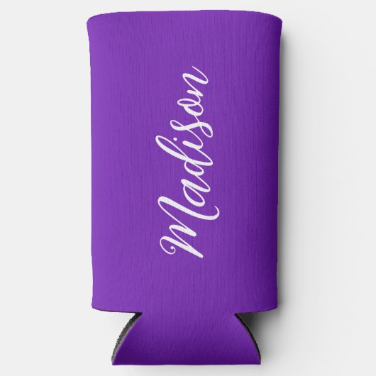 Chic Purple Personalized Name Handwritten Script Selters Dosenkühler (Vorderseite)