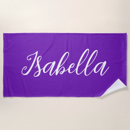 Chic Purple Personalized Name Handwritten Script Strandtuch (Vorderseite)
