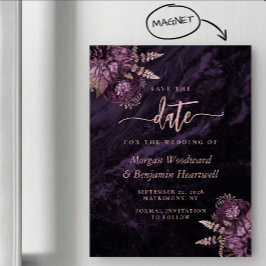 Chic Purple Rose Gold Floral Wedding Save the Date Magneteinladung