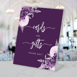 Chic Purple Silver Floral Wedding Cards Gifts Sockelschild