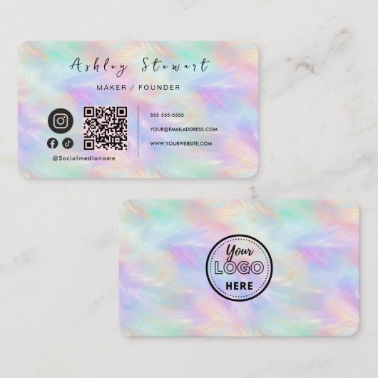 Chic Qr-Branding-Logo Iridescent Opal Stilvoll Visitenkarte (Vorne/Hinten)