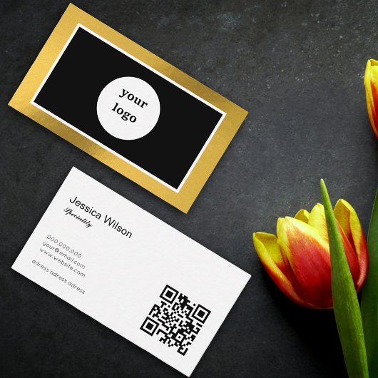 Chic QR Code benutzerdefiniertes Logo Gold moderne Visitenkarte