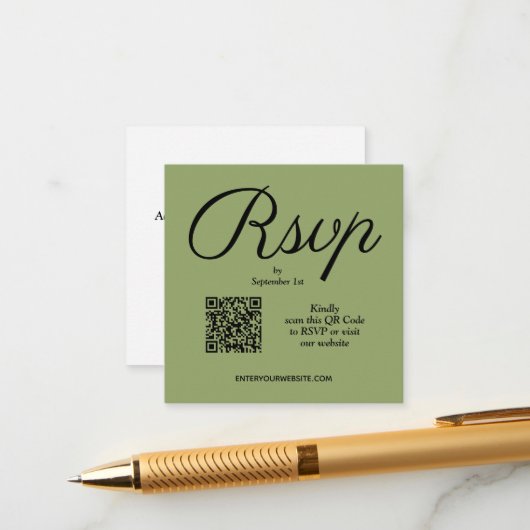 Chic QR Code Green Wedding Begleitkarte (Vorderseite/Rückseite Beispiel)