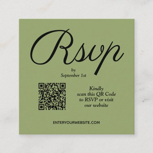 Chic QR Code Green Wedding Begleitkarte (Vorderseite)