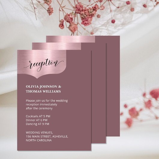 Chic QR Code Metallic Rose Gold Empfang Hochzeit Begleitkarte