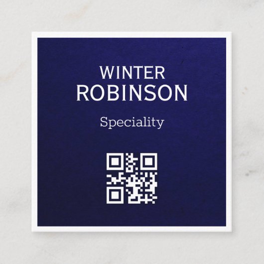 Chic QR-Code minimalistisch Mitternachtsblau beruf Quadratische Visitenkarte (Vorderseite)