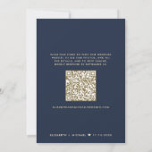 Chic QR Code Navy Gold Hochzeitsempfang Einladung (Rückseite)
