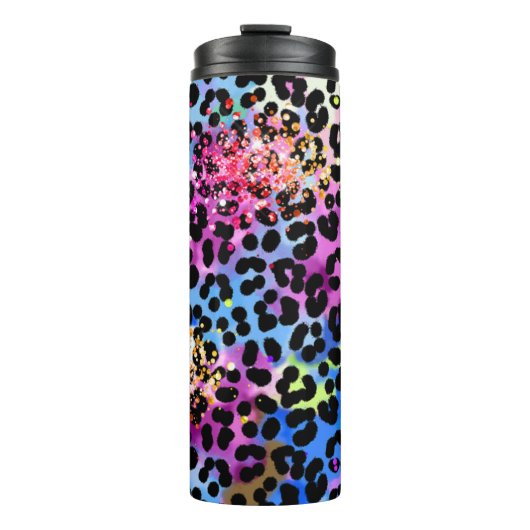 *~* Chic QR Glitzer Animal Leopard Spots Blau Thermosbecher (Vorderseite)