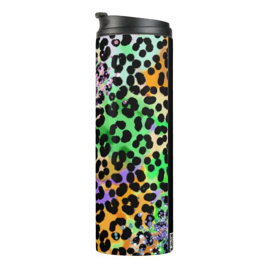 *~* Chic QR Glitzer Tierleoparden Peach Thermosbecher (Nach rechts gedreht)