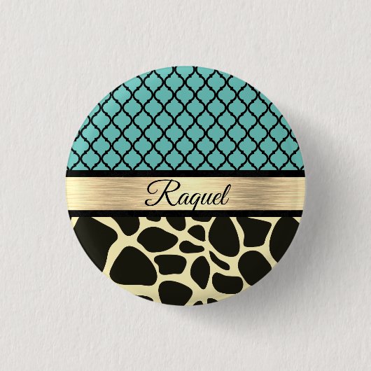 Chic Quatrefoil Giraffe Print Button (Vorderseite)