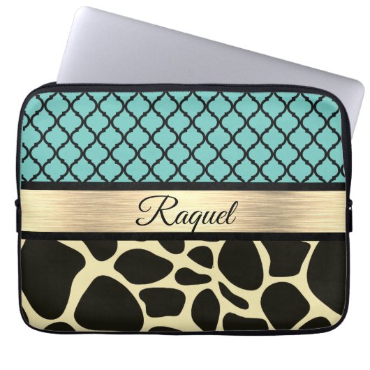 Chic Quatrefoil Giraffe Print Laptopschutzhülle (Vorderseite)