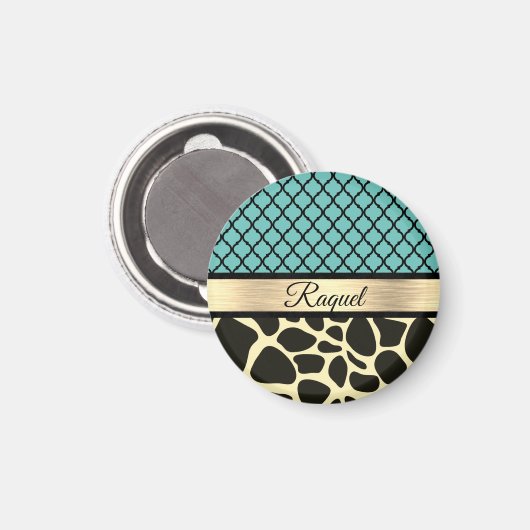 Chic Quatrefoil Giraffe Print Magnet (Vorderseite/Rückseite)