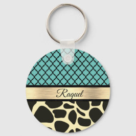 Chic Quatrefoil Giraffe Print Schlüsselanhänger