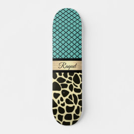 Chic Quatrefoil Giraffe Print   Skateboard