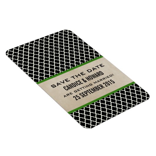 Chic Quatrefoil Save the Date Magnet, Green Magnet (Rechte Seite)