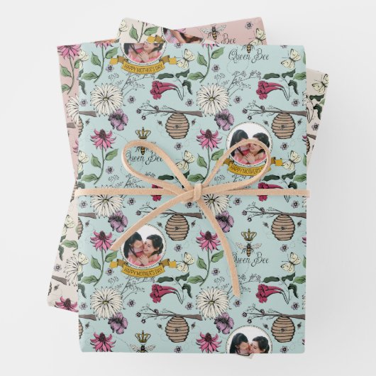 Chic Queen Bee & Blume Muster Geschenkpapier Set (Beispiel)