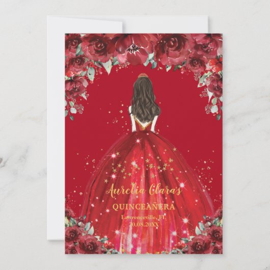 Chic Quinceañera 15. Rote Rose Einladung (Rückseite)