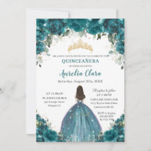 Chic Quinceañera Aquamarin Cyan Floral Princess Cr