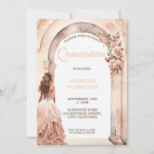 Chic Quinceañera Blush Dress Floral Arch Einladung (Vorderseite)