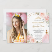 Chic Quinceañera Blush Pink Floral 15 Anos Foto Einladung (Vorderseite)