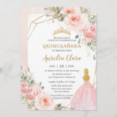 Chic Quinceañera Blush Pink Floral Blonde Geburtst Einladung (Vorne/Hinten)