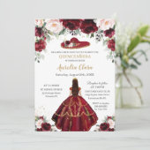 Chic Quinceañera Burgundy Blush Charro Hat Einladung (Stehend Vorderseite)