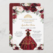 Chic Quinceañera Burgundy Blush Floral Charro Gold Einladung (Vorne/Hinten)