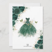 Chic Quinceañera Emerald Green Floral Butterfly Einladung (Rückseite)