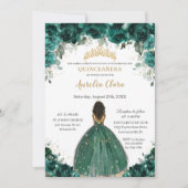 Chic Quinceañera Emerald Green Floral Princess Einladung (Vorderseite)