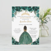 Chic Quinceañera Emerald Green Floral Princess Einladung (Stehend Vorderseite)