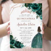 Chic Quinceañera Emerald Green Rose Gold Einladung