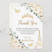 Chic Quinceañera Ivory Floral Eiffel 16. Geburtsta Dankeskarte (Vorne/Hinten)