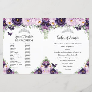 Chic Quinceañera Lila Floral Butterfells Programm
