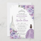 Chic Quinceañera Lila Floral Paris Eiffel Silver Einladung (Vorderseite)