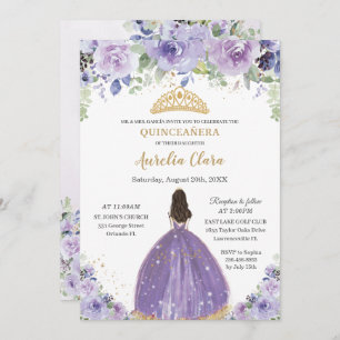 Chic Quinceañera Lila Lilac Floral Princess Einladung