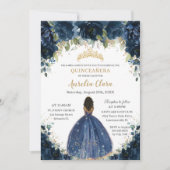 Chic Quinceañera Navy Blue Floral Brown Princess Einladung (Vorderseite)