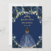 Chic Quinceañera Navy Blue Floral Brown Princess Einladung (Rückseite)