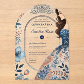 CHIC Quinceañera Navy Blue Rose Gold Dress Blume Acryleinladungen (Vorderseite)