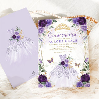 Chic Quinceañera Princess Dress Lila Floral Einladung