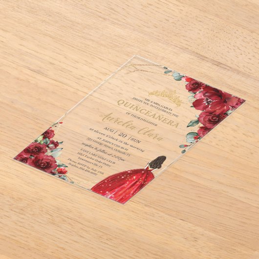 Chic Quinceañera Red Roses Flowers Floral Princess Acryleinladungen (Ablage )