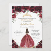 Chic Quinceañera Rich Burgundy Rote Floral Prinzes Einladung (Vorderseite)