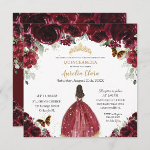 Chic Quinceañera Rich Burgundy Rote Floral Prinzes Einladung