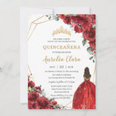Chic Quinceañera Rote Blume Floral Brown Princess Einladung (Vorderseite)
