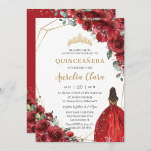 Chic Quinceañera Rote Blume Floral Brown Princess Einladung